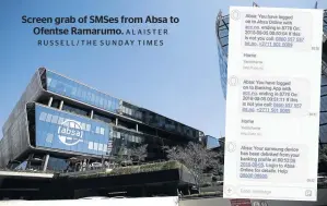  ?? ALAISTER RUSSELL/THE SUNDAY TIMES ?? Screen grab of SMSes from Absa to Ofentse Ramarumo.