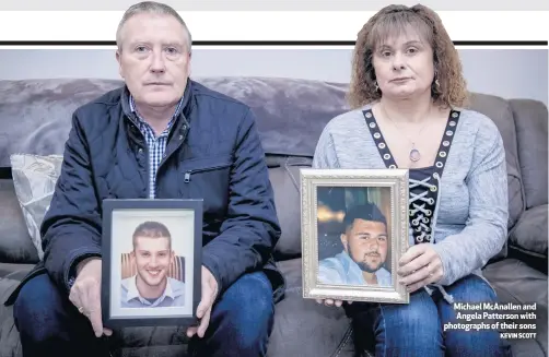  ?? KEVIN SCOTT ?? Michael McAnallen and Angela Patterson with photograph­s of their sons