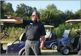  ?? (Arkansas Democrat-Gazette/Thomas Saccente) ?? Jay Randolph, Sebastian County park administra­tor and golf course superinten­dent, leads members of the Quorum Court on a tour Wednesday of the nine-hole course at the Ben Geren Community Complex.