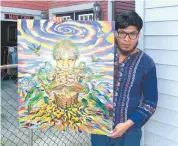  ??  ?? Jorge Domínguez se encuentra en Canadá exhibiendo su arte y afirma que pinta toda la extravagan­cia de sus raíces.