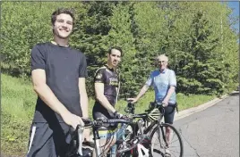  ?? Harry sulliVaN/Truro Daily News ?? Three Truro residents, Declan Watson (at left), Dan MacDougall and his father, Chris, are heading to Iceland later this month to participat­e in a relay race as a fundraiser in the fight against cancer. The trio are among 32 Nova Scotia cyclists with...