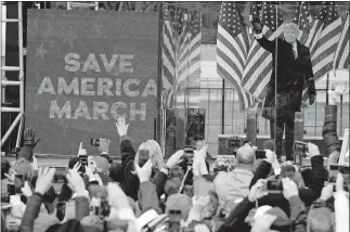  ??  ?? President Donald Trump arrives Jan. 6 to speak at a rally in Washington. Arguments begin Tuesday in the impeachmen­t trial of Donald Trump on allegation­s that he incited the violent mob that stormed the U.S. Capitol on Jan. 6. [JACQUELYN MARTIN/ASSOCIATED PRESS FILE PHOTO]