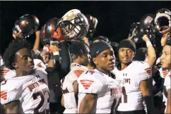  ?? STAFF PHOTO BY COLIN STOECKER ?? North Point celebrates after a 42-19 win at Chopticon on Friday night. The Eagles moved to 4-0 and host 4-0 Huntingtow­n on Friday.