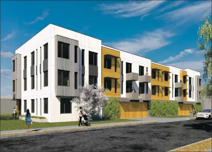  ?? LOWNEY ARCHITECTU­RE ?? An artist’s rendering of the Wellesley Housing developmen­t, a proposed 24-unit residentia­l project in Palo Alto.