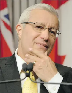  ?? NATHAN DENETTE / THE CANADIAN PRESS ?? Ontario PC party interim leader Vic Fedeli speaks Friday after a caucus meeting at Queen’s Park in Toronto in which he was selected to replace Patrick Brown.