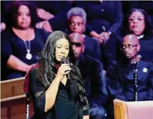  ?? Pool/Getty Images ?? Tiffany Rachal sings during the funeral for Tyre Nichols at Mississipp­i Boulevard Christian Church in Memphis.
