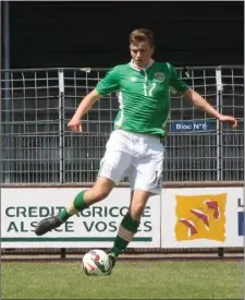  ??  ?? Collooney’s Ross Taheny in action for the Rep of Ireland. Taheny was recently named the DCU Sports Scholar of the Year for 2018.