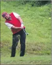  ??  ?? Left: Paul Kersley plays his shot to the fourth green during the Oban Rotary Club Am Am.