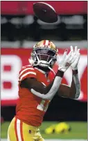  ?? NORM HALL — GETTY IMAGES ?? Brandon Aiyuk is 195 yards away from breaking Jerry Rice’s 35-year- old 49ers rookie record for receiving yards.