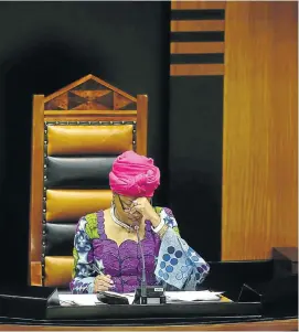  ?? Picture: ESA ALEXANDER ?? FORGETTING HER LINES: Speaker Baleka Mbete, whose impartiali­ty has been under scrutiny this year, engrossed in the tricky matter of trying to keep order