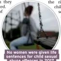  ??  ?? No women were given life sentences for child sexual abuse offences in 2017
