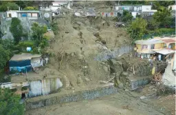  ?? SALVATORE LAPORTA/AP ?? An aerial view of damaged houses and other buildings Sunday after heavy rainfall triggered landslides in Casamiccio­la, on the southern Italian island of Ischia.