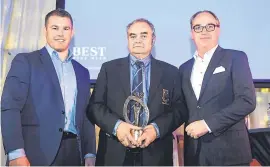  ??  ?? Hall of Fame award winner Roger Anderson of Athy RFC with Sean O’Brien and John Smith of Best Menswear