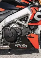  ??  ?? Engine: Aprilia have been forced to conform to tight Euro-5 emission regulation­s, but, unlike the RSV4, they have not increased engine capacity for 2021, staying instead at 1,077 cubic centimetre­s.