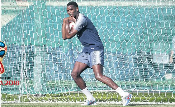  ??  ?? France’s Paul Pogba takes part in a training session ahead of tomorrow’s final.