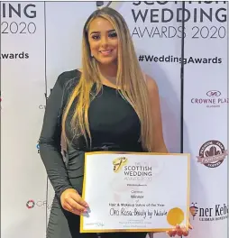  ??  ?? Oban’s Natalie Pacitti is officially the top hair and wedding make-up artist of the year.