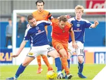  ??  ?? ■ Dundee United scorer Tony Andreu (right) in action against Giuliano Morena.