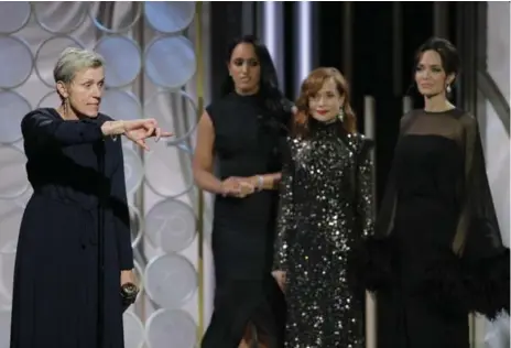  ?? PAUL DRINKWATER/NBC VIA THE ASSOCIATED PRESS ?? “Trust me, the women in this room tonight are not here for the food,” Frances McDormand said in her acceptance speech for Best Actress — Drama.