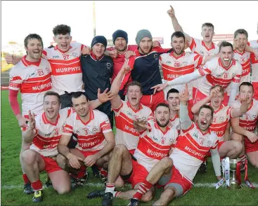  ??  ?? The Kilanerin squad celebrate after making football history for club and county with a first-ever Leinster title win on Saturday.