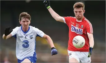 ??  ?? Ray Harkin of Cork in action against Conor Phelan of Waterford during the Munster GAA Football Junior Championsh­ip Quarter-Fina