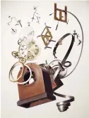  ??  ?? Todd McLellan photograph­s disassembl­ed objects like this mantel clock and drill, at left, for his show "Things Come Apart.”