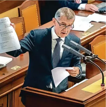  ?? Foto: Profimedia.cz ?? „Je to hysterie“Premiér Andrej Babiš na schůzi Sněmovny reagoval na informace o výsledku auditu Evropské komise kolem dotací pro Agrofert. Označil je za hysterii, opozice prý jiné téma než Agrofert nemá.