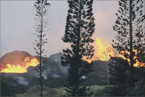  ??  ?? Lava from a Kilauea volcano fissure erupts yesterday on Hawaii’s Big Island in Kapoho. The volcano erupted explosivel­y on May 17.