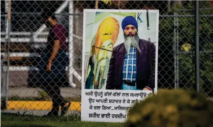  ?? Photograph: Ethan Cairns/EPA ?? A memorial for Hardeep Singh Nijjar displayed at the Guru Nanak Sikh Gurdwara temple in British Columbia, Canada, on 22 September 2023.