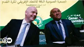  ??  ?? Ahmad Ahmad (right), seen here with FIFA President Gianni Infantino, was elected CAF president in 2017