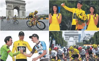  ?? FOTOS: AFP ?? Las postales que nos deja la última etapa con la coronación en París del británico Chris Froome, en segundo lugar el colombiano Urán y en tercero el francés Bardet.