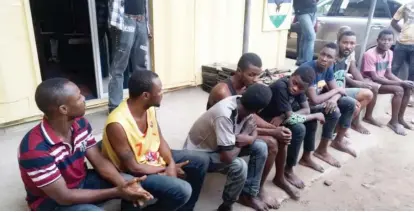  ??  ?? Suspected robber's arrested for allegedly cutting off their victims’ fingers and wrists for not having expensive phones at Aboru in Lagos