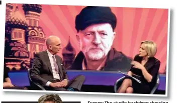  ??  ?? Furore: The studio backdrop showing ‘cap-wearing’ Corbyn on Newsnight