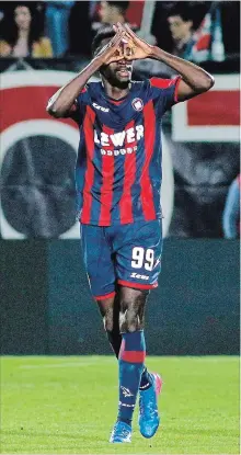  ?? ALBANO ANGILLETTA THE ASSOCIATED PRESS ?? Crotone’s Simeon “Simy” Tochukwu Nwankwo celebrates after scoring in a Serie A soccer match Wednesday against Juventus in Crotone, Italy.