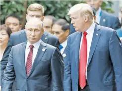  ?? REUTERS ?? LOS PRESIDENTE­S de Rusia, Vladimir Putin y de EU, Donald Trump conversaro­n el fin de semana en Vietnam