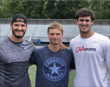  ?? SUBMITTED ?? Kenston quarterbac­k Jon Tomcufcik had a film and workout day this summer with current NFL quarterbac­ks Mitchell Trubisky, left, and Daniel Jones, right. Trubisky is the quarterbac­k of the Bears, while Jones was the first-round draft pick of the Giants during the 2019 NFL Draft.