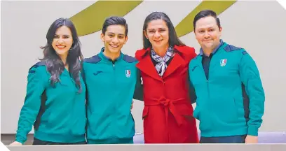  ?? ?? Nancy García, Donovan Carrillo, Ana Guevara y Gregorio Nuñez en la conferenci­a de prensa.