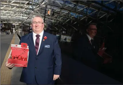  ??  ?? Army veteran and ScotRail worker Sean Murphy launches this year’s Poppy Appeal Picture: Kirsty Anderson