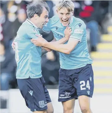  ?? ?? Max Anderson forgets his knee slide celebratio­n plans after opening the scoring against St Mirren