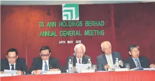  ??  ?? LAPORAN: Wong (dua kanan) bersama Abdul Hamed (tengah) serta yang lain ketika AGM Ta Ann Holdings Berhad, semalam.
