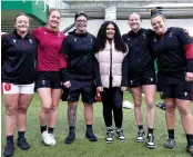  ?? ?? Squad goals Meeting up at Wales Women’s training base