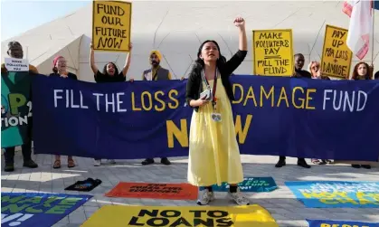  ?? Photograph: Kamran Jebreili/AP ?? Activists participat­e in a demonstrat­ion for a loss and damage fund at the Cop28 UN climate summit in Dubai.