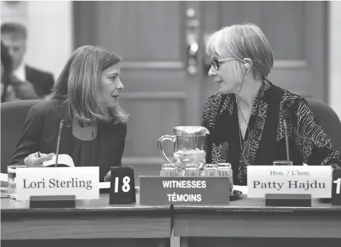  ?? JUSTIN TANG / THE CANADIAN PRESS FILES ?? Lori Sterling, Deputy Minister of Labour, speaks with Patty Hajdu, Minister of Employment, Workforce Developmen­t and Labour, as they appear at a Commons human resources committee hearing on Parliament Hill in Ottawa earlier this year. The federal...