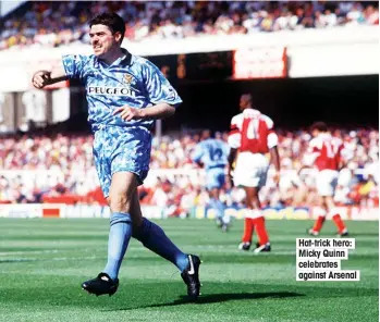  ??  ?? Hat-trick hero: Micky Quinn celebrates against Arsenal