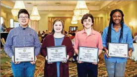  ?? / Contribute­d ?? From left are Rome Rotary’s Terrific Kids Asiel Castillo Campos, Addie Grace Harrison, Elliot Mayor and Jykeria Johnson. They are students at Rome Middle School.