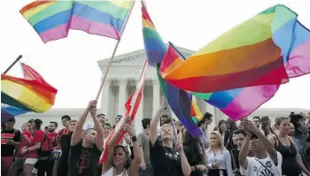 ?? ALEX WONG/GETTY IMAGES ?? Same-sex marriage supporters rejoice after the U.S Supreme Court ruling on Friday.