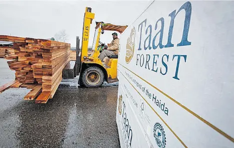  ??  ?? Across the Haida Gwaii forest district, the total cut has declined to 840,000 cubic metres in 2014 from 2.4 million in 1984.