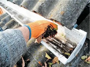  ?? DREAMSTIME ?? Clean gutters play a vital role in protecting your foundation and basement.