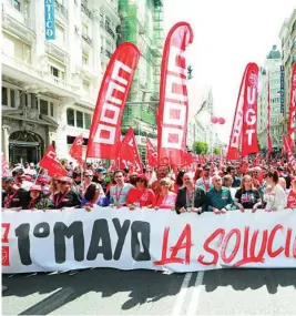  ?? GONZALO PÉREZ ?? Cabecera de la manifestac­ión del pasado 1º de Mayo