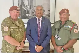  ?? Lieutenant-Colonel ?? From left: Multinatio­nal Force and Observer Group (MFO) Force Commander Major General Evan Williams of the New Zealand Defence Force, Fiji’s Permanent Representa­tive to the United Nations, Dr Satyendra Prasad and Commanding Officer Saula Koro in Sharm El-Sheikh, Egypt, on November 13, 2022.