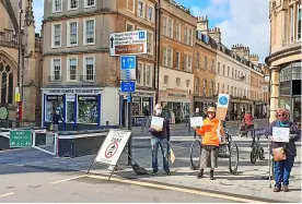  ?? ?? Lynda Lloyd (right) protesting against the barriers in April